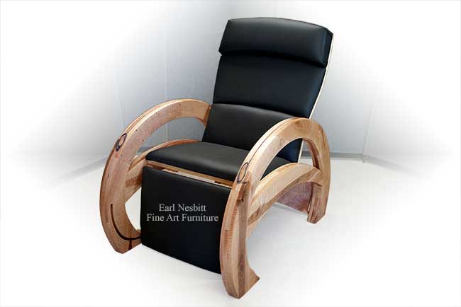 modern recliner chair in an upright position showing leather cushions